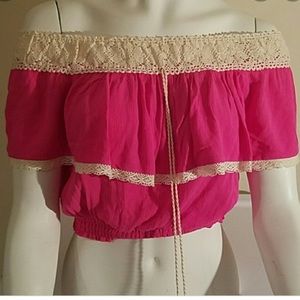 Pink with Crochet Detail Crop Top XS